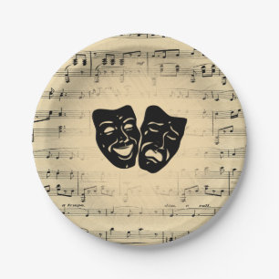 Antique Music and Theater Masks Paper Plate