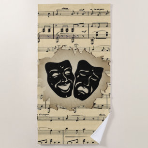 Antique Music and Theatre Masks Beach Towel