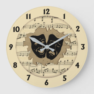 Antique Music and Theatre Masks  Large Clock