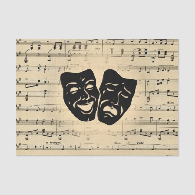 Antique Music and Theatre Masks Tissue Paper (Front)