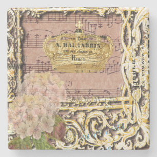Antique Music French Gold Crown Collage Stone Coaster