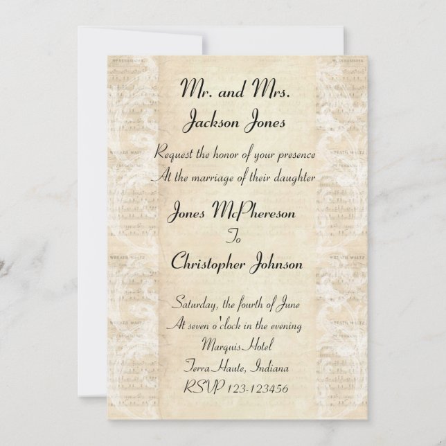 Antique Music Sheet Wedding Invitation (Front)