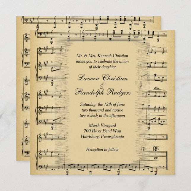 Antique Music Theme Wedding Invitation (Front/Back)