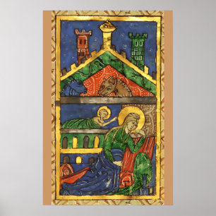 ANTIQUE NATIVITY CHRISTMAS PARCHMENT POSTER