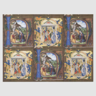 ANTIQUE NATIVITY MONOGRAM CHRISTMAS PARCHMENT TISSUE PAPER