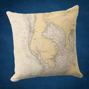 Antique nautical chart of Tampa Bay Florida Cushion
