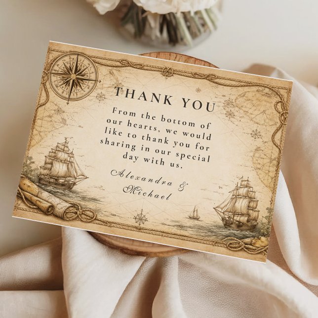 Antique Nautical Map Wedding Thank You Card (Creator Uploaded)