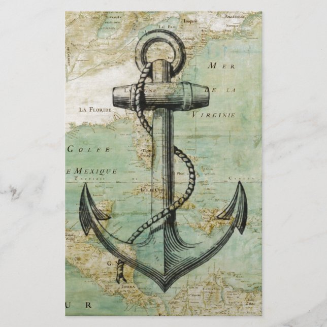 Antique Nautical Map with Anchor Stationery (Front)