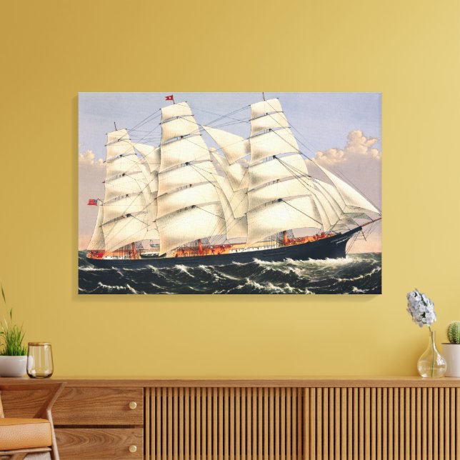 Antique Nautical Sailing Ship Currier & Ives Canvas Print (Insitu(LivingRoom))