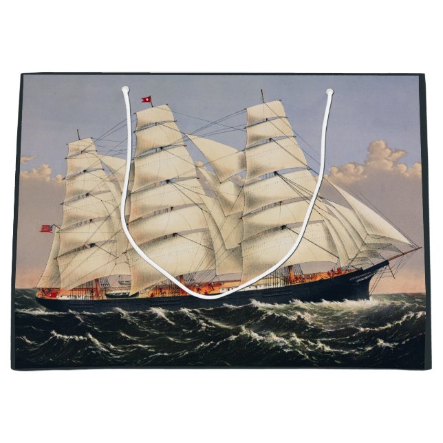 Antique Nautical Sailing Ship Currier & Ives Large Gift Bag (Front)