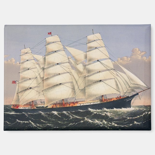 Antique Nautical Sailing Ship Currier & Ives Magnet (Front)