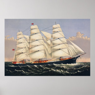 Antique Nautical Sailing Ship Currier & Ives Poster