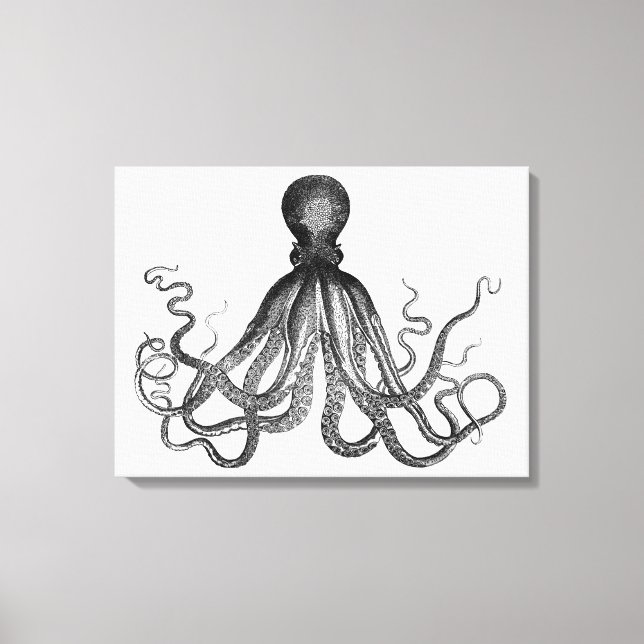 Antique Nautical Steampunk Octopus Vintage Kraken Canvas Print (Front)