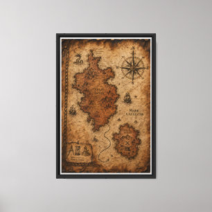Antique Nautical Treasure Map Editorial Photograph Canvas Print
