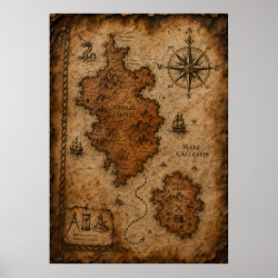 Antique Nautical Treasure Map Editorial Photograph Poster