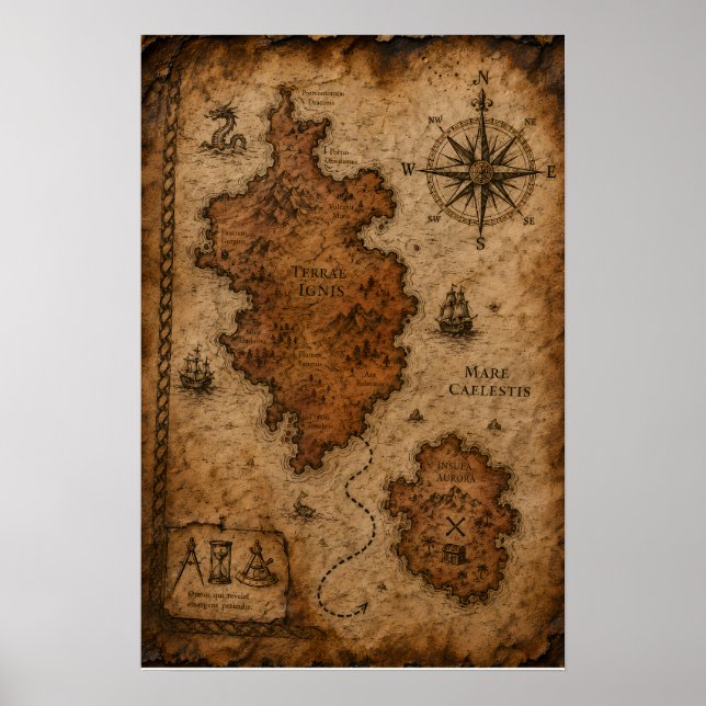 Antique Nautical Treasure Map Editorial Photograph Poster (Front)