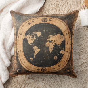 Antique Nautical World Globe Moon Navigation Map Cushion