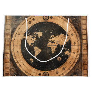 Antique Nautical World Globe Moon Navigation Map Large Gift Bag
