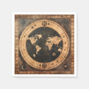 Antique Nautical World Globe Moon Navigation Map Napkin