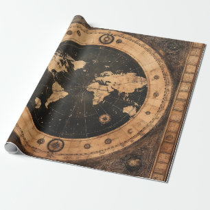 Antique Nautical World Globe Moon Navigation Map Wrapping Paper