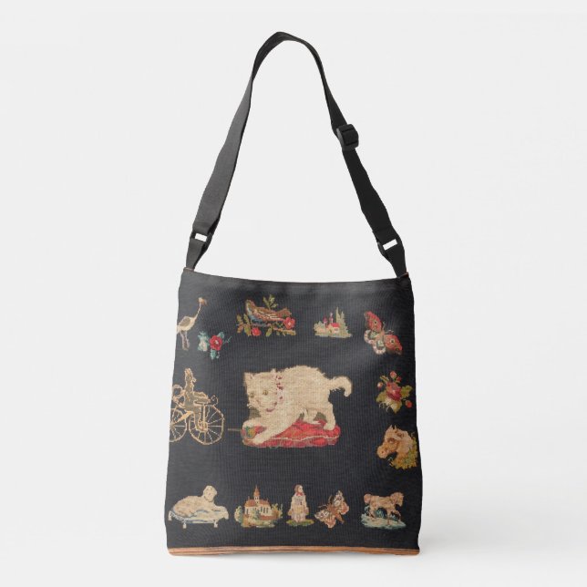 Antique Needlepoint Kitty Cat Crossbody Bag (Back)