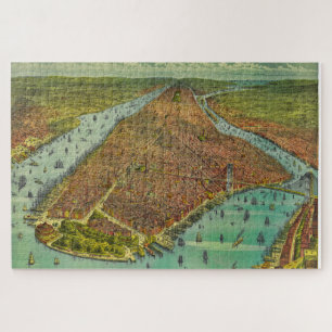 Antique New York City Bird's Eye View Map Jigsaw Puzzle