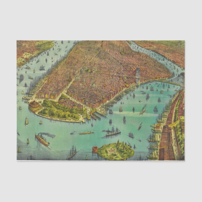 Antique New York City Bird's Eye View Map Tissue Paper (Front)