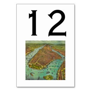 Antique New York City Map, DIY Colour BG Table Number