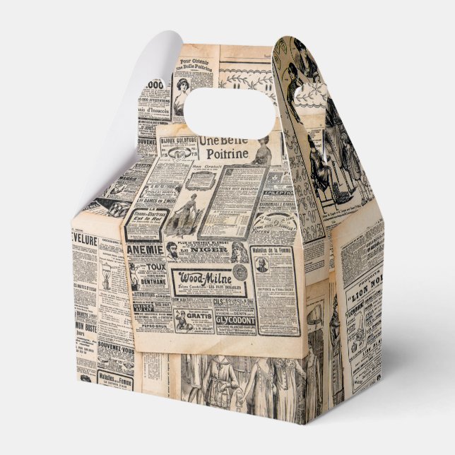 Antique Newspaper Advertisement Sheets Decoupage Favour Box (Front Side)