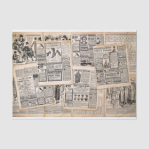 Antique Newspaper Advertisement Sheets Decoupage Tissue Paper