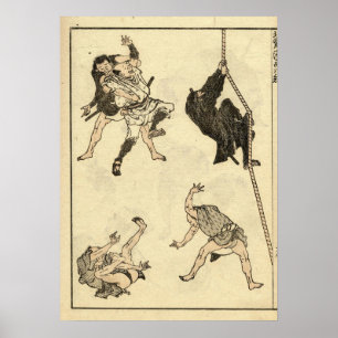 Antique Ninja & Samurai Manga by Katsushika Hokusa Poster