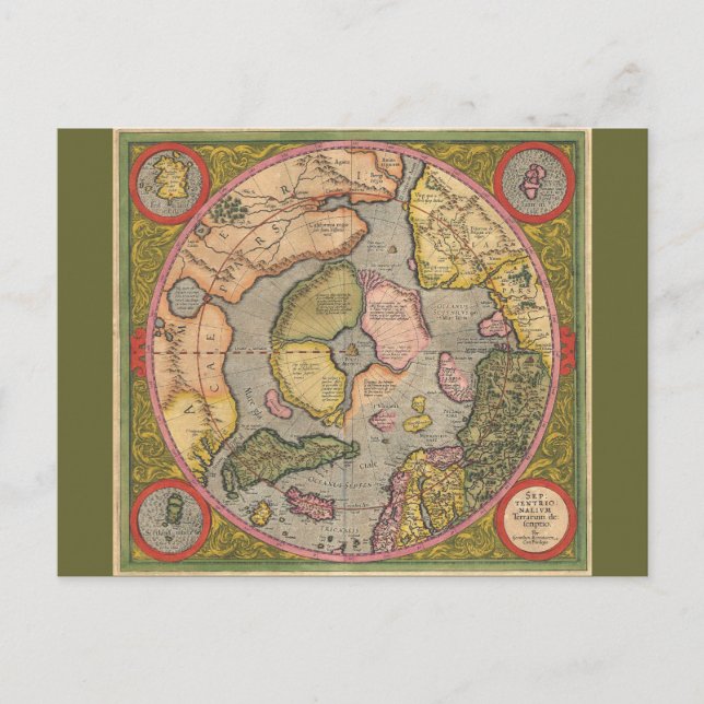 Antique North Pole Map Postcard (Front)