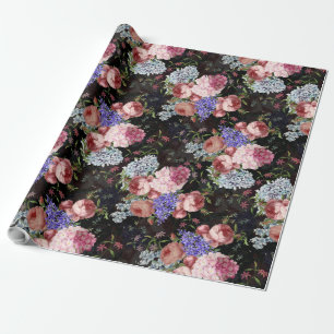 Antique Nostalgic Redouté Roses and Lilacs Wrapping Paper