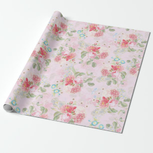 Antique Nostalgic Redouté Roses Bouquets pink Wrapping Paper