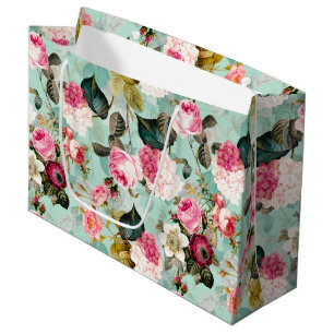Antique Nostalgic Redouté Roses Pattern mint Large Gift Bag