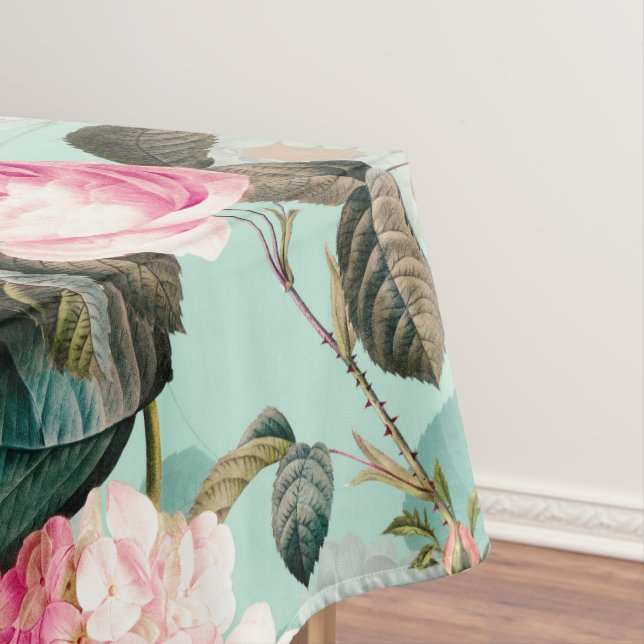 Antique Nostalgic Redouté Roses Pattern mint Tablecloth (In Situ)