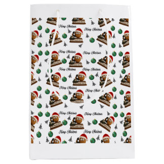 Antique Nut With Retro Phone Christmas Pattern Medium Gift Bag