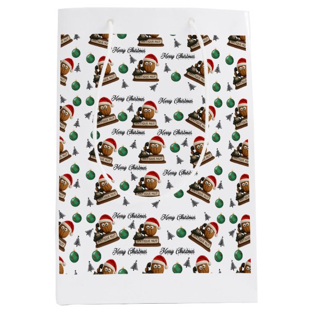Antique Nut With Retro Phone Christmas Pattern Medium Gift Bag (Front)