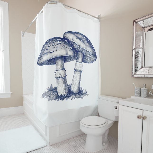 Antique of mushroom drawing shower curtain (In Situ)
