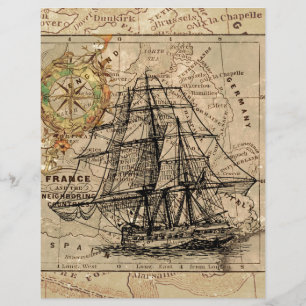 Antique Old General France Map & Ship