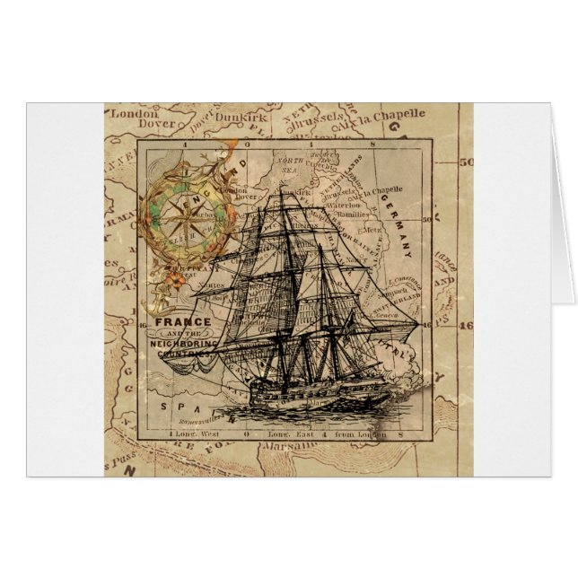 Antique Old General France Map & Ship (Front Horizontal)