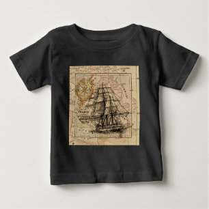 Antique Old General France Map & Ship Baby T-Shirt
