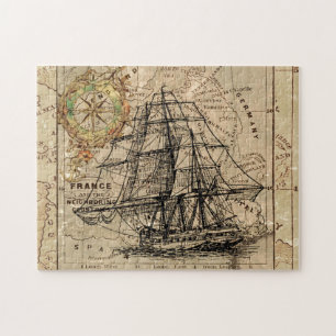 Antique Old General France Map & Ship Jigsaw Puzzle