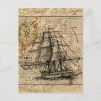 Antique Old General France Map & Ship