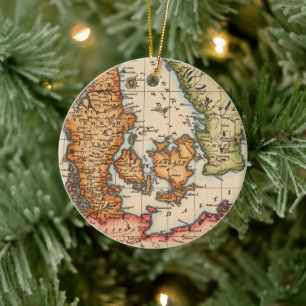 Antique Old Map Inspired (10) Ceramic Tree Decoration