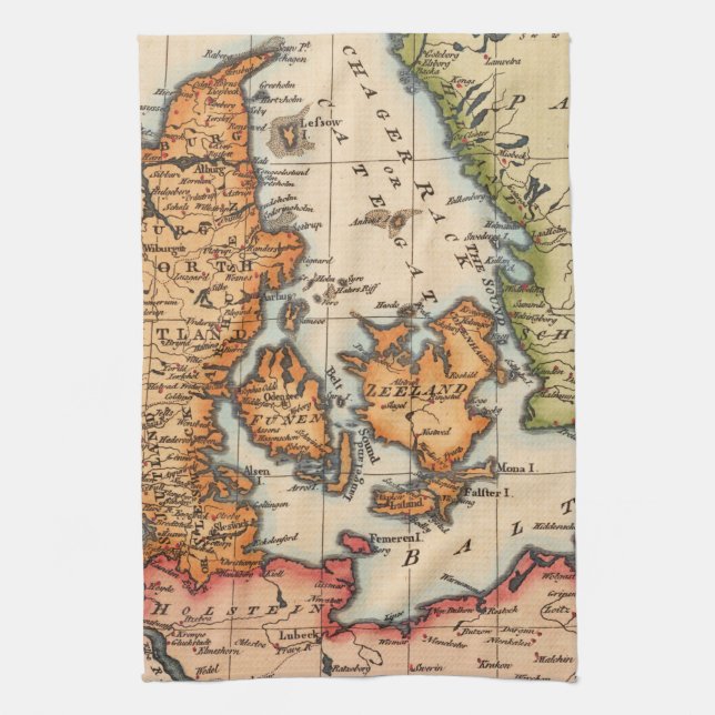 Antique Old Map Inspired (10) Tea Towel (Vertical)