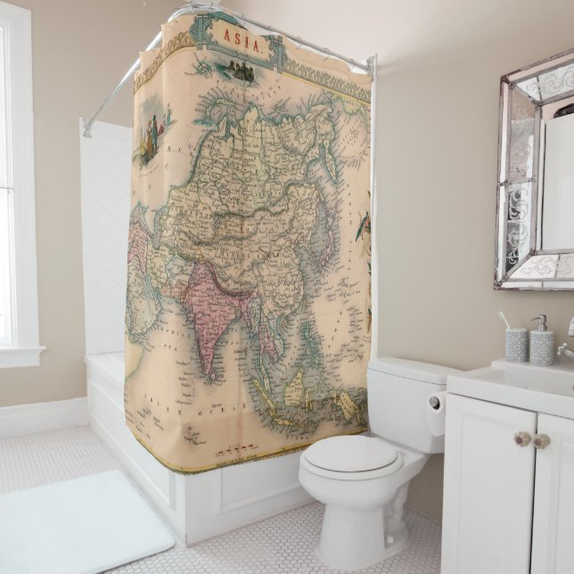 Antique Old Map Inspired (11) Shower Curtain (In Situ)