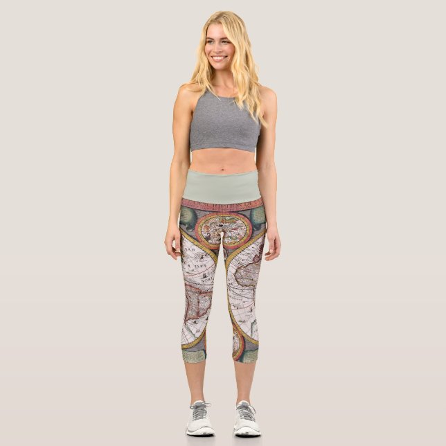 Antique Old Map Inspired (12) Capri Leggings (Front)