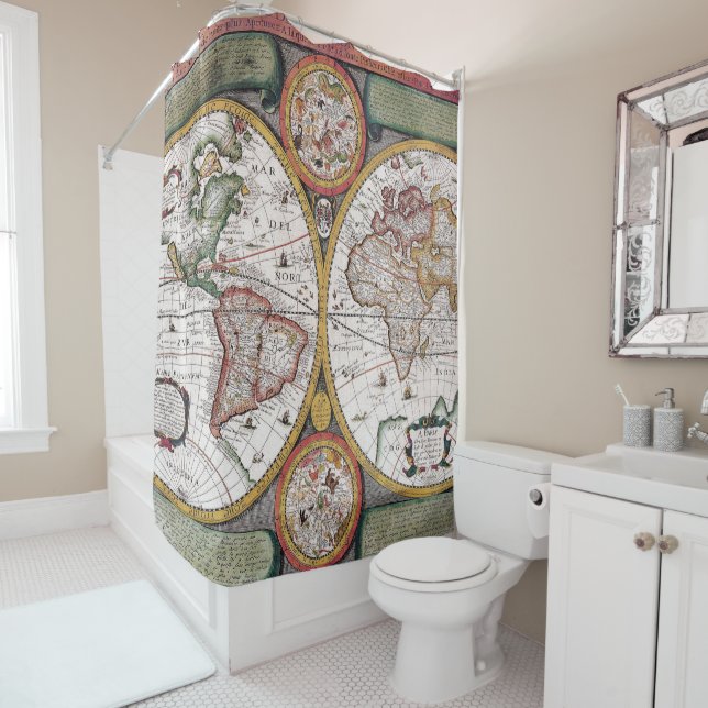Antique Old Map Inspired (12) Shower Curtain (In Situ)