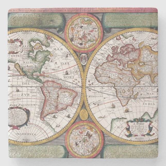 Antique Old Map Inspired (12) Stone Coaster (Front)